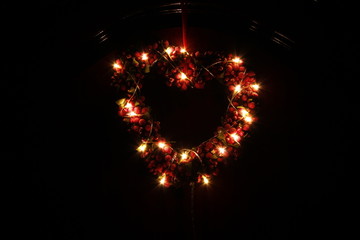 Red Heart illuminated by Led Light in Darkness Useful for Valentine's Day