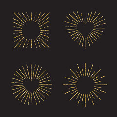 Fototapeta premium Sunburst gold glitter hand drawn vector set. Part four.