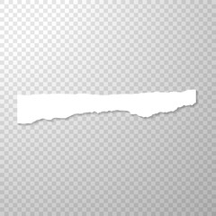 Long Horizontal Torned Off Piece of Paper. Empty Isolated Paper Edge on Transparent Background. Torned White Horizontal Paper Banner. Template for Advertising. Vector Illustration