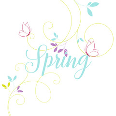 Spring floral background with leaves and butterflies.