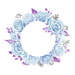 Blue roses bouquet. Watercolor illustration. Cute vintage style. Wedding invitation card element. Greeting card design