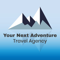 Obraz premium Projekt logo firmy Adventure Travel z górami odbijającymi się w wodzie