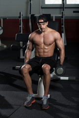 Obraz na płótnie Canvas Biceps Exercise With Dumbbells In A Gym