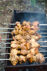 Process of grilling meat on open fire