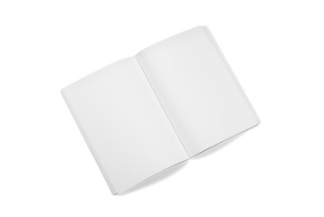 Mock-up magazine, book or catalog on white table. Blank page or notepad on solid background. Blank page or notepad for mockups or simulations.