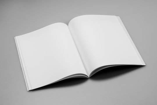 Open empty book template. Blank white blank pages for notes and
