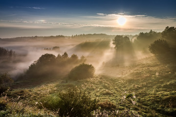 Fototapeta na wymiar Amazing dawn at foggy valley in autumn, Poland