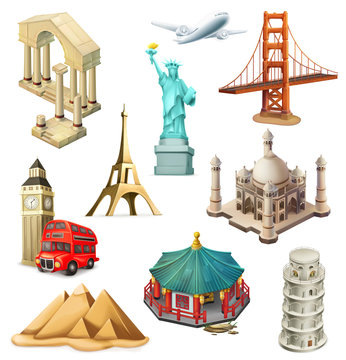 Travel, tourist attraction. 3d vector icon set