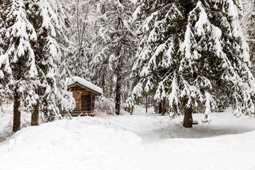 a wooden house in the Korouoma Nature Reserve, Finland. South Lapland, municipality of Posio.