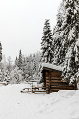 a wooden house in the Korouoma Nature Reserve, Finland. South Lapland, municipality of Posio.