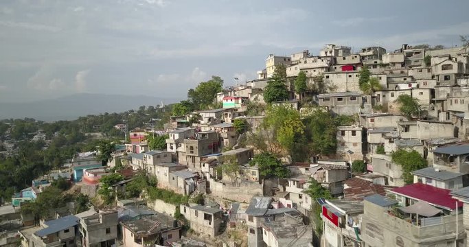 Aerial drone view of small colored houses in Port Au Prince, Haiti