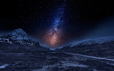 Fototapeta na wymiar Highlands in Scotland at night with stars