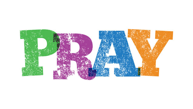 Pray Stamped in Colorful Ink Illustration
