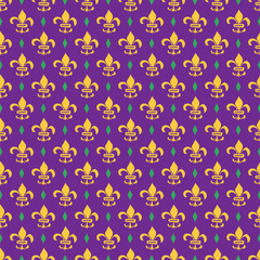 Mardi Gras seamless pattern vector illustration. Hand drawn sketched doodle Holyday elements and royal symbols, Vector illustration