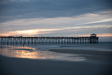 Atlantic beach pier on the North Carolina coast at sunset