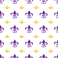 Mardi Gras seamless pattern vector illustration. Hand drawn sketched doodle Holyday elements and royal symbols, Vector illustration