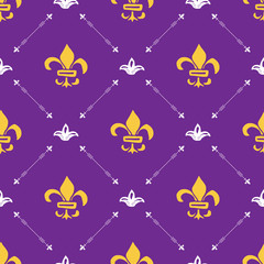 Mardi Gras seamless pattern vector illustration. Hand drawn sketched doodle Holyday elements and royal symbols, Vector illustration