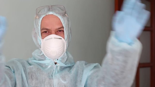 Hazard sign. Man in protective suit. Pest control, disinsection, deratization, disinfection