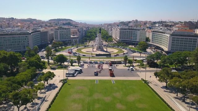 Lisbon Portugal aerial cityscape Eduardo VII park and Marques de Pombal square.
