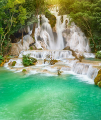 Fototapeta na wymiar Tat Kuang Si Waterfalls. Beautiful landscape. Laos.