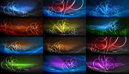 Set of geometric neon tree backgrounds