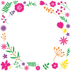 Fototapeta na wymiar Spring floral circle frame design on white background.