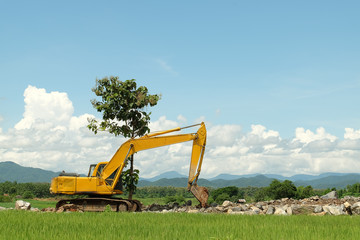 the excavator in construction site