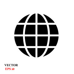 Globe icon. Simple black logo of globe. Globe flat picture isolated on a white background. Vector illustration