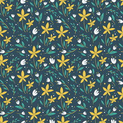  Hand drawn surface pattern design  with flowers in garden