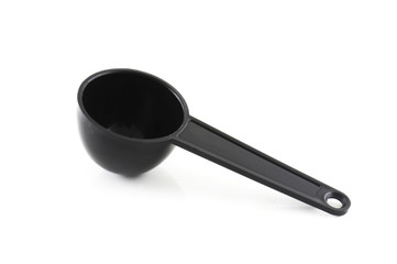 black plastic spoon isolated on white background