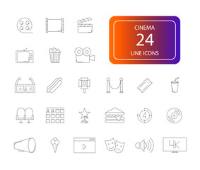 Line icons set. Cinema and movie  pack. Vector illustration