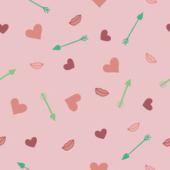 Lovely seamless pattern with hand-drawn arrows and hearts. St. Valentine's Day.
