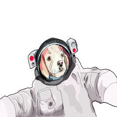 Cute dog astronaut, watercolor