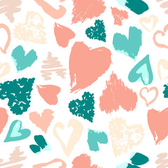Vector seamless pattern with hand drawn stylish grunge hearts. P