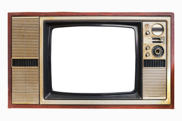 Vintage television - old TV with frame screen isolate on white with clipping path for object, retro...