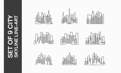 set of city skyline line art designs vector