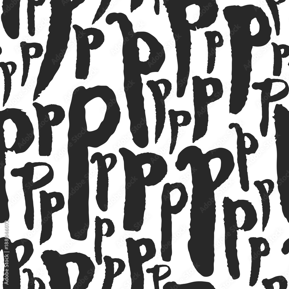 Poster vector seamless pattern with calligraphy letters p