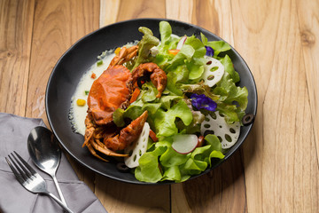 Soft shell crab salad isolated on white background