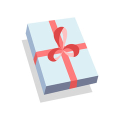 Flat blue Gift Box Present with Red Bow icon design and shadow vector illustration.