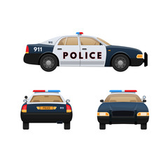 Police car. Patrol car, vehicle with emergency lights system, sirens.