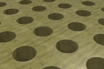 Plain yellow wooden surface with cylindrical holes