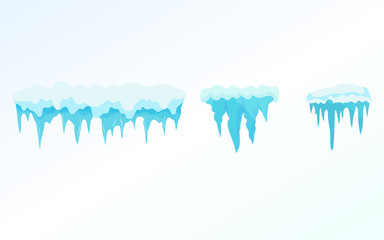 Set of winter snow icicles, snowballs. Christmas snowflakes, decorations, snowdrift.