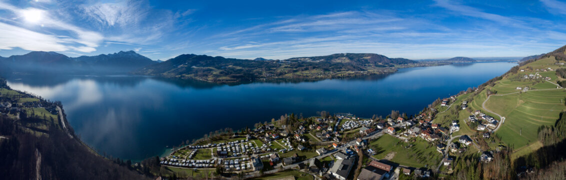 Panorama, Luftaufnahme, Attersee, Alpen Österreich, Steinbach am Attersee