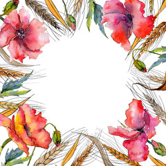 Wildflower spica flower frame in a watercolor style. Full name of the plant: ear, spike, spica. Aquarelle wild flower for background, texture, wrapper pattern, frame or border. © yanushkov