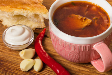 red borsch with sour cream