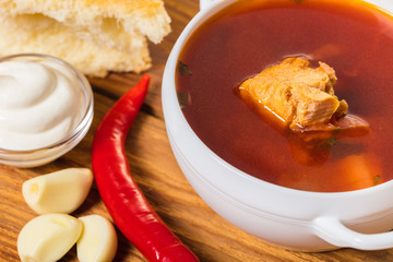 red borsch with sour cream