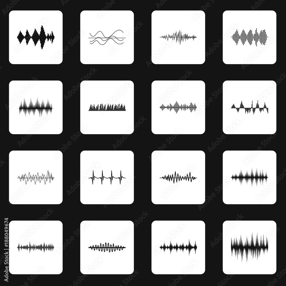 Poster sound wave icons set squares vector
