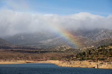 Rainbow over the Navacerrada reservoir in Madrid