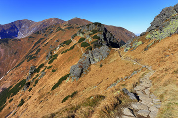 Fototapeta na wymiar Poland, Tatra Mountains, Zakopane - Wysoka Czuba, Niskie Wrotka and Posrednia Sucha Czuba peaks, Czerwone Wierchy peks and Western Tatra in background