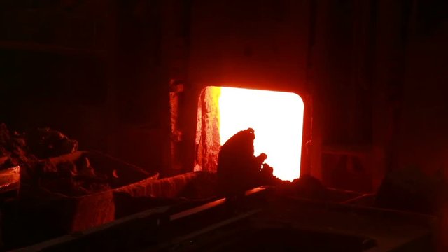 molten steel casting and rolled steel production at metallurgical works